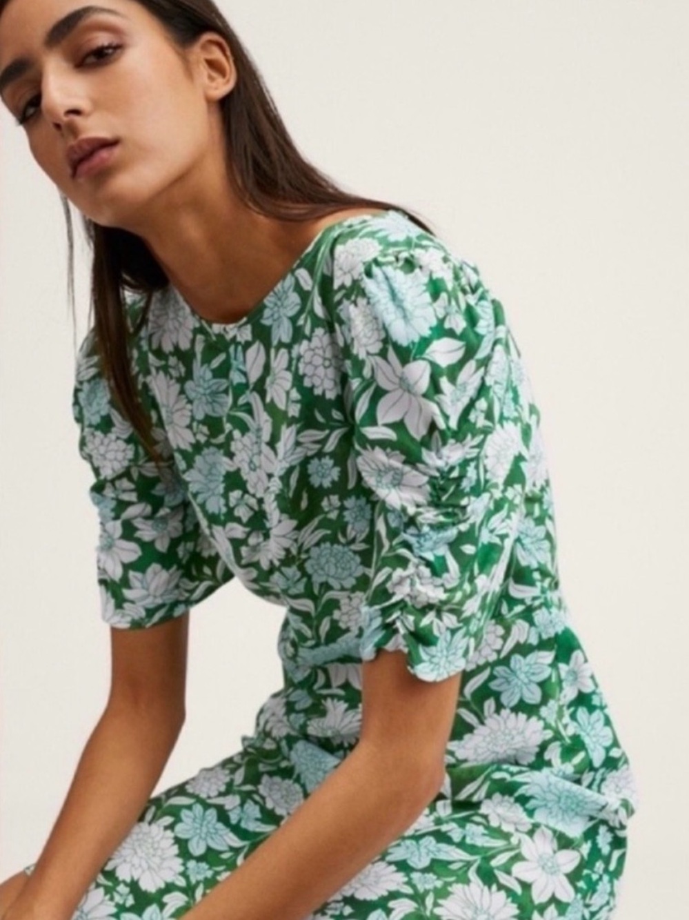 Mango Green and White Floral Midi Dress - Picture 2 of 7